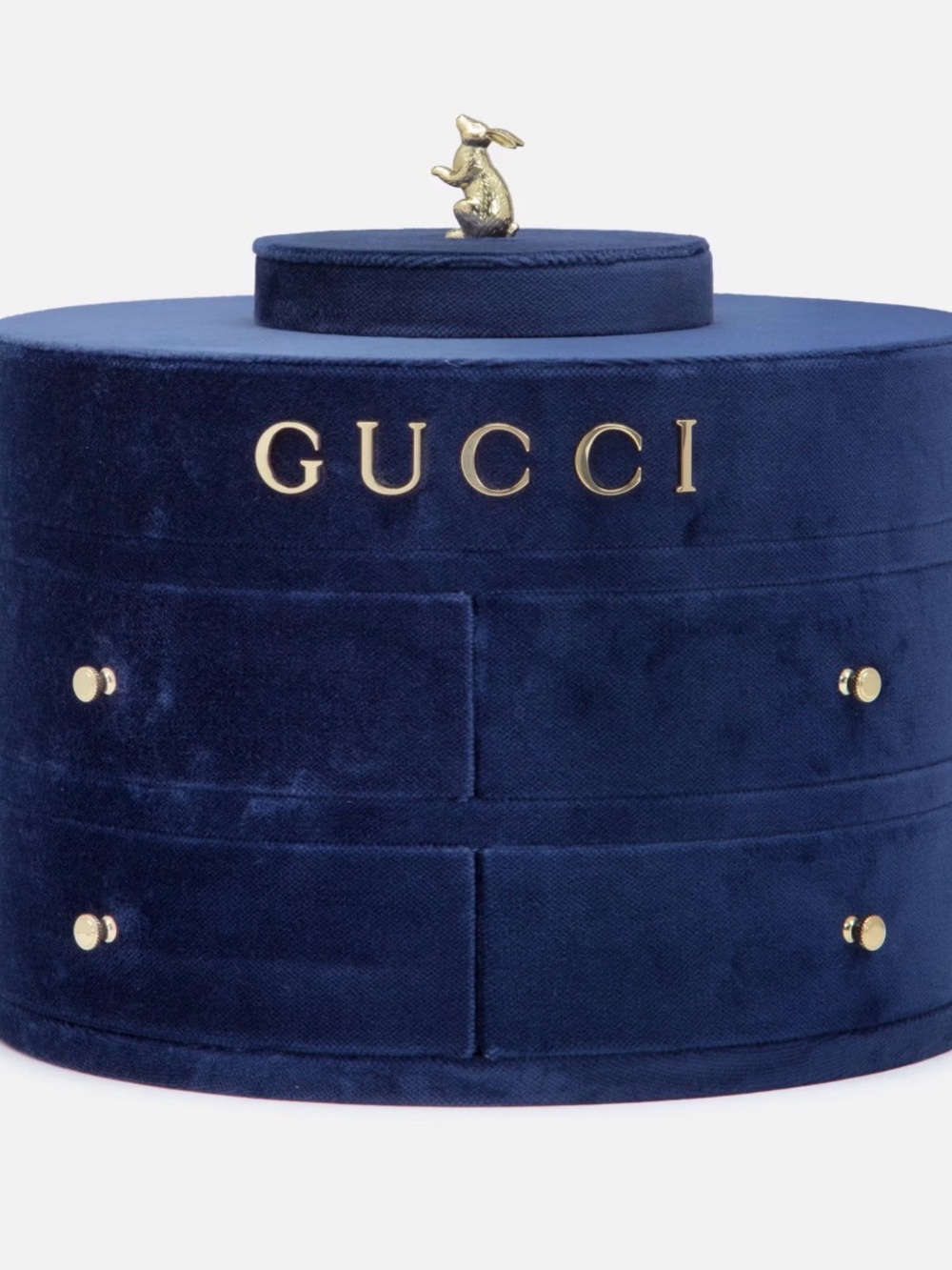 RARE Gucci Navy Velvet Jewelry Organizer with Gold Rabbit Finial